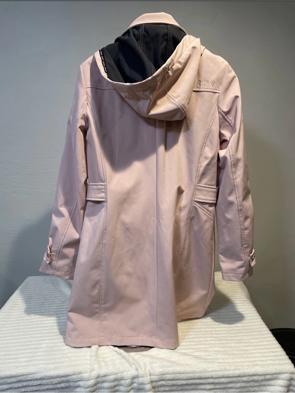 DKNY Blush Pink Trench Coat with Hood - Picture 7 of 9